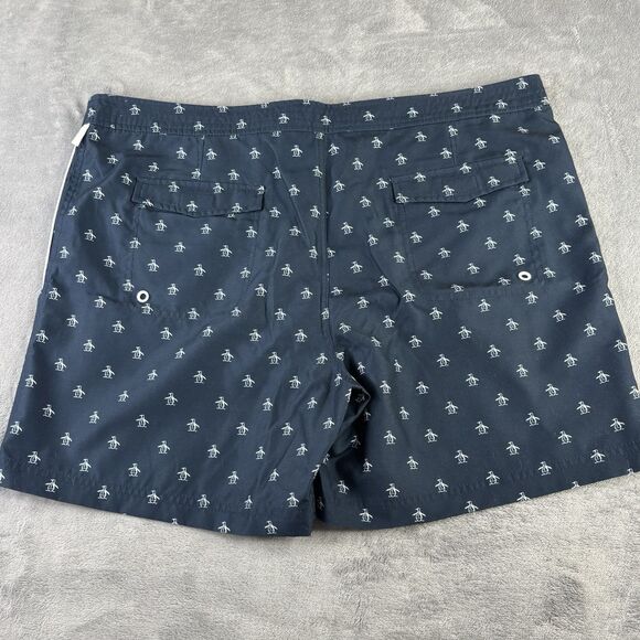 Penguin Swim Trunks Men's 38 Volley 6” Shorts Lined Blue All Over Print‎ Logo - Picture 2 of 16